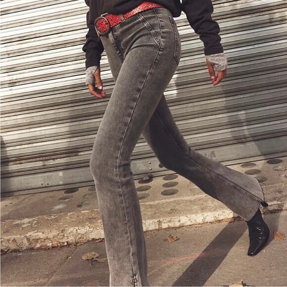 Free People We The Free Level Up Slit Slim Flare Jeans Ridge Grey size 32 - Picture 3 of 16